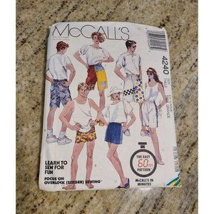 McCall's Sew pattern 4240 Misses', Men's, Teen Colorblock Shorts sz XL uncut